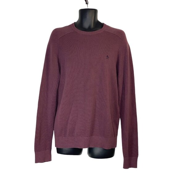 Original Penguin Men's Waffle Long Sleeve Tawny Port Crew‎ Neck Sweater SZ L - Picture 1 of 5